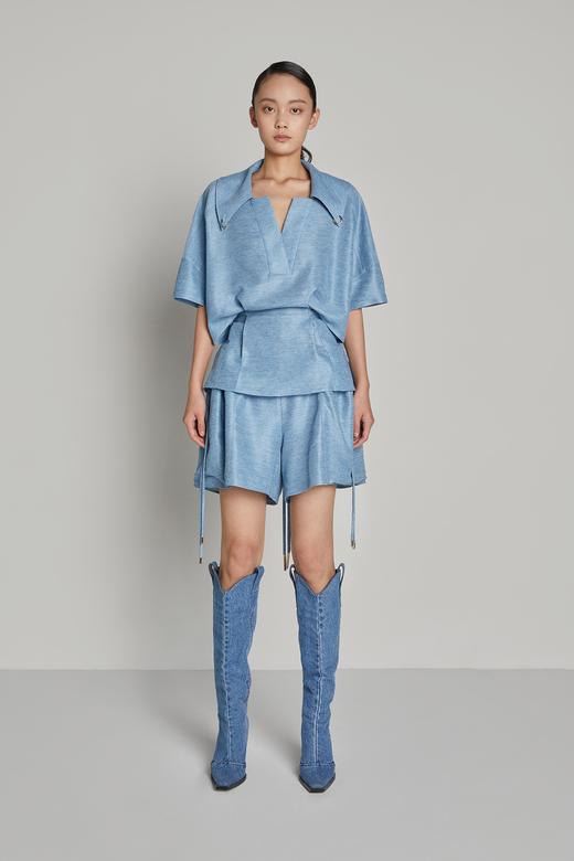 腰部拼接V领翻领双环上衣 商品图0