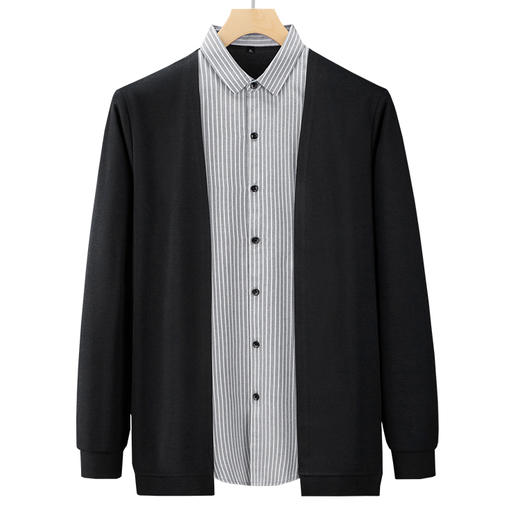 【新款DDA】大依优型大码假两件衬衫男士条纹翻领长袖商务休闲上衣加肥加大胖子 商品图4