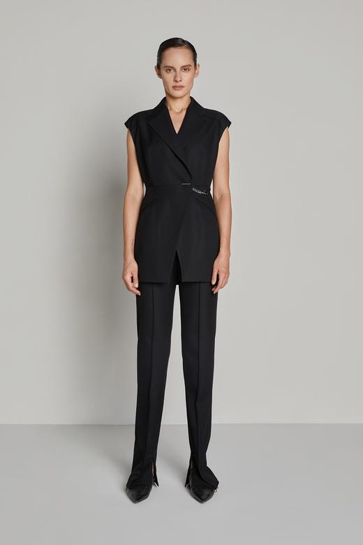 一粒扣起梗直筒长裤 商品图0