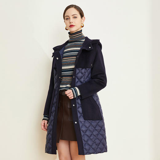 LR003斯尔丽瑟俪2021年冬上新时尚一手长拼接菱形格中长款羽绒服 商品图2