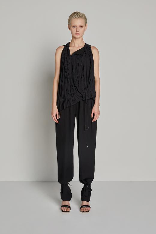 侧翻领斜摆无袖上衣 商品图0