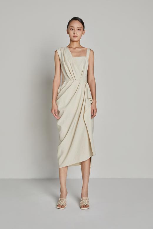 不对称肩带溢边拼接连衣裙 商品图1