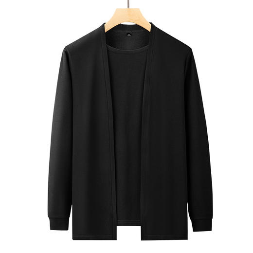 【新款DDA】大依优型大码男士舒适圆领开衫假两件加肥加大T恤长袖商务休闲 商品图4