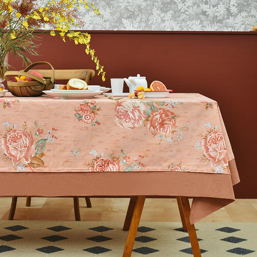 大马士革玫瑰方桌布红色喜庆新年桌布 商品图0