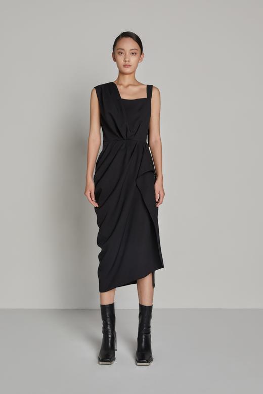 不对称肩带溢边拼接连衣裙 商品图0