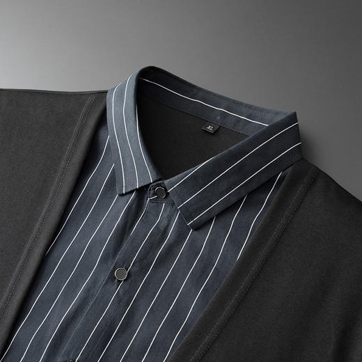 【新款DDA】大依优型大码假两件衬衫男士条纹翻领长袖商务休闲上衣加肥加大胖子 商品图2