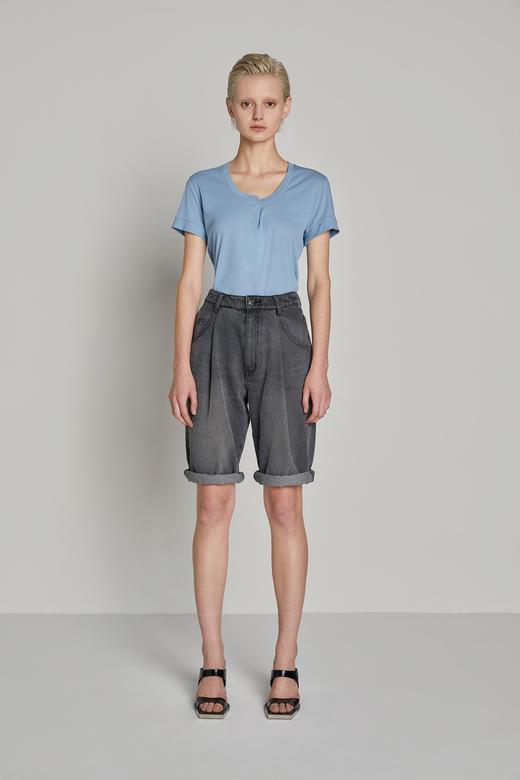 微宽松折裤脚松牛仔短裤 商品图0