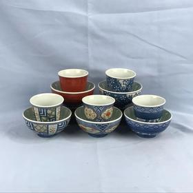 日本有田烧五色五花杯碗套组 5套装 原盒保留 实物见视频