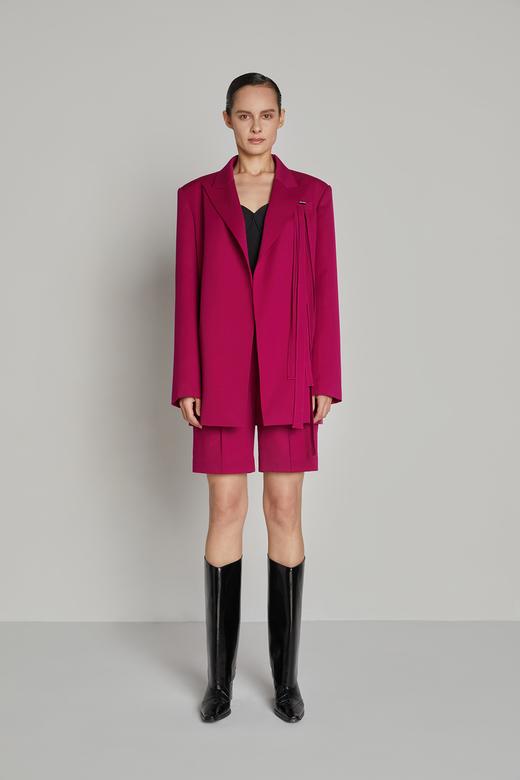 不对称溢边条直身西服 商品图1