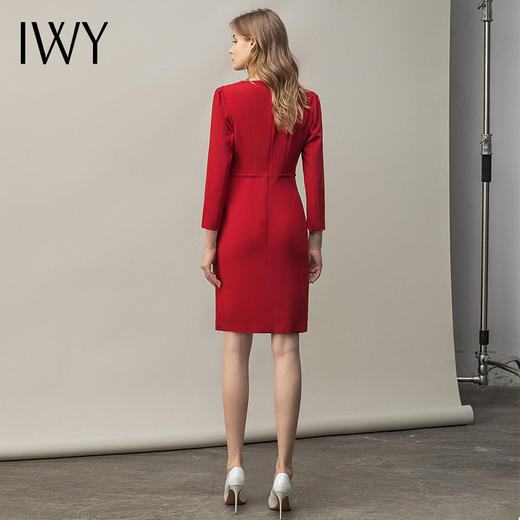 IWY/高端红色连衣裙开叉气质名媛主持人工作服高端职业装修身正装Q11365 商品图3
