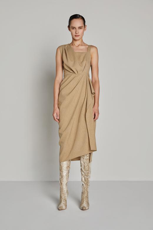 不对称肩带溢边拼接连衣裙 商品图1