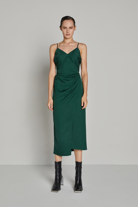 双侧腰捏褶吊带连衣裙