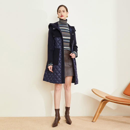 LR003斯尔丽瑟俪2021年冬上新时尚一手长拼接菱形格中长款羽绒服 商品图3