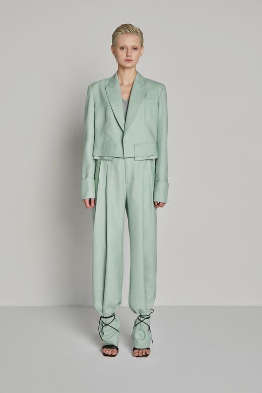 压褶收腰腰带阔腿长裤 商品图1