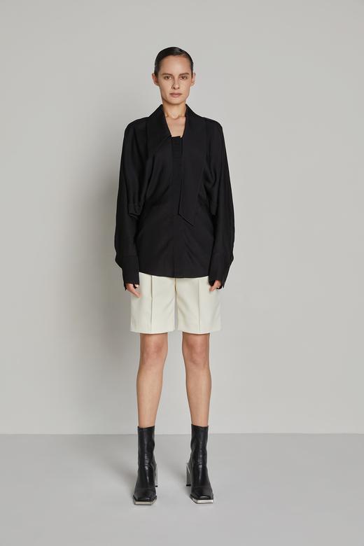 单边飘带领蝙蝠袖衬衫 商品图1