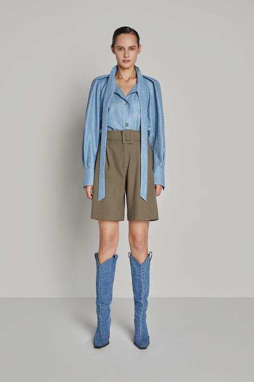 插肩袖飘带领衬衫 商品图1