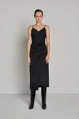 双侧腰捏褶吊带连衣裙