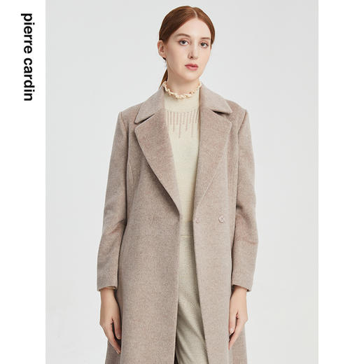 皮尔卡丹女装大衣咖色翻领中长款通勤羊毛呢外套P1437C1950K0 商品图3