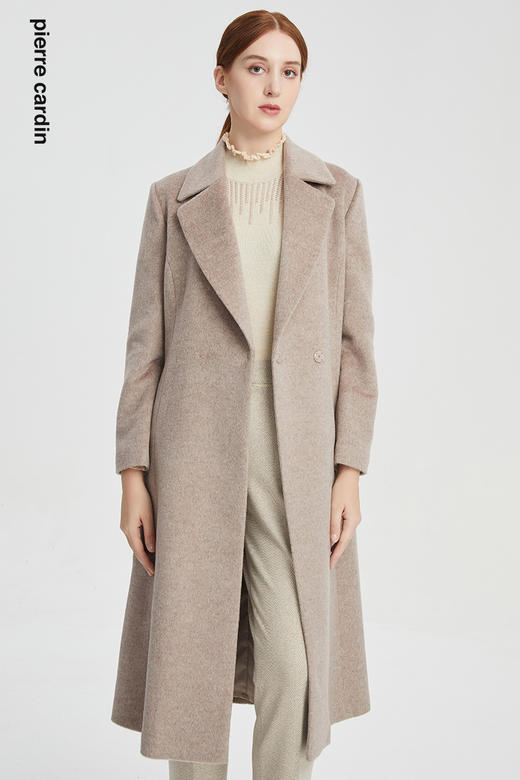 皮尔卡丹女装大衣咖色翻领中长款通勤羊毛呢外套P1437C1950K0 商品图6