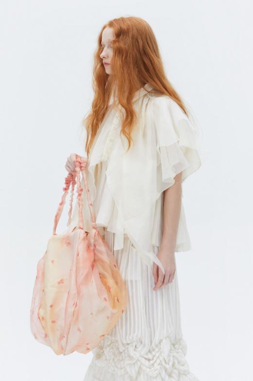 Renlisu  暮白色条纹收褶松紧腰半裙 商品图1