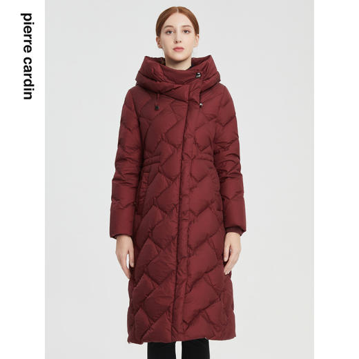 皮尔卡丹女装时尚复古红保暖通勤收腰连帽羽绒服P1489Y1411T0
 商品图0