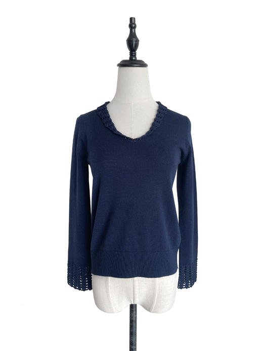 TYNVIE 镂空钩花拼接羊绒羊毛套头衫 商品图1