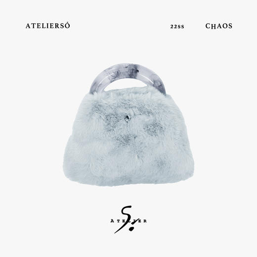 22SS CHAOS ｜巴别塔  皮具系列 -黑色晕染手柄+灰毛毛手袋 商品图0