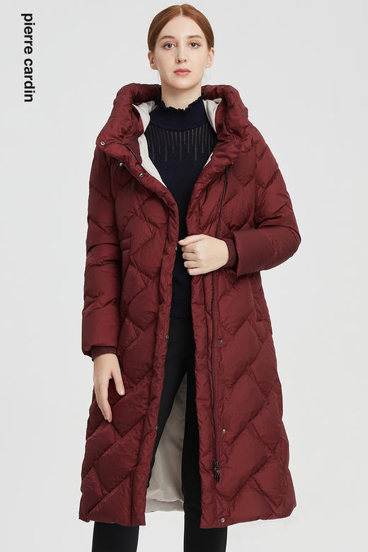 皮尔卡丹女装时尚复古红保暖通勤收腰连帽羽绒服P1489Y1411T0
 商品图6