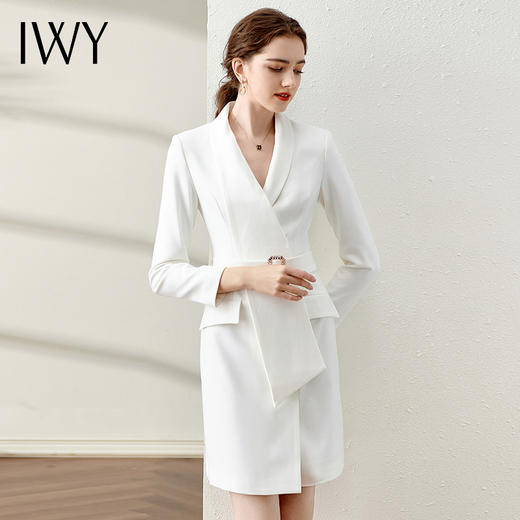 IWY/春季白色连衣裙2022新款洋气时尚设计西装裙腰带修身职业装工作服 Q11112 商品图4