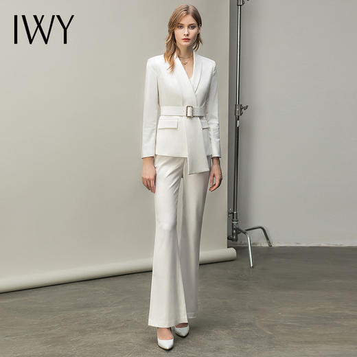IWY/高端白色系带西装套装女气质时尚职业装显瘦白领阔腿裤总裁工作服 C10348+P310348 商品图1