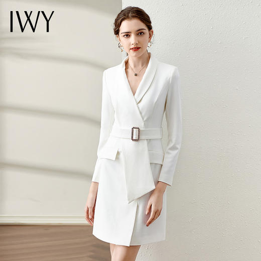 IWY/春季白色连衣裙2022新款洋气时尚设计西装裙腰带修身职业装工作服 Q11112 商品图1