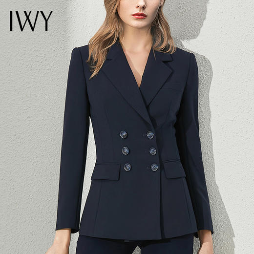 IWY/藏青色气质扣西装套装女商务高端职业装秋冬时尚正装通勤面试双排 CP1412 商品图4