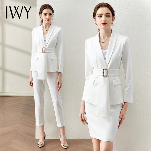 IWY/春季时尚白色名媛小香风绑带显瘦西装半裙职场正装气质职业女套装 CS10348 商品图0