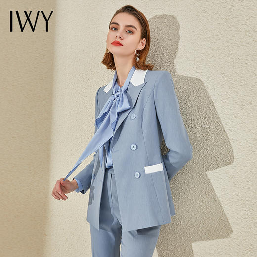 IWY/蓝色拼接都市时尚西装套装西服两件套通勤白领221006C1+P3 商品图2