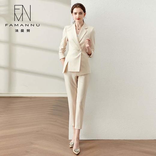 IWY/高端杏色一粒扣西服套装女英伦风气质干练时尚职业装商务工作服OL CP11386 商品图0