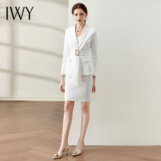 IWY/春季时尚白色名媛小香风绑带显瘦西装半裙职场正装气质职业女套装 CS10348 商品图3