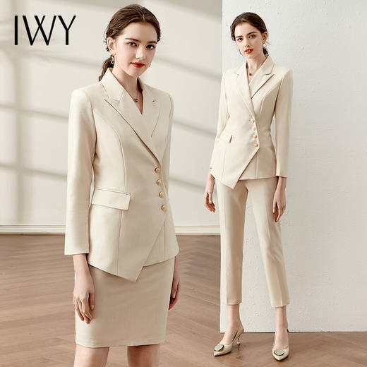 IWY/高端米白色西装半裙气质女神范套装时尚通勤西服套裙女士工作服OL CS10407 商品图0