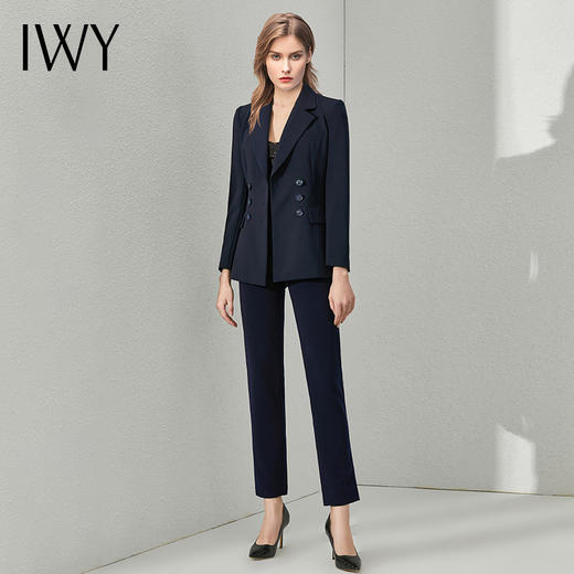 IWY/藏青色气质扣西装套装女商务高端职业装秋冬时尚正装通勤面试双排 CP1412 商品图1