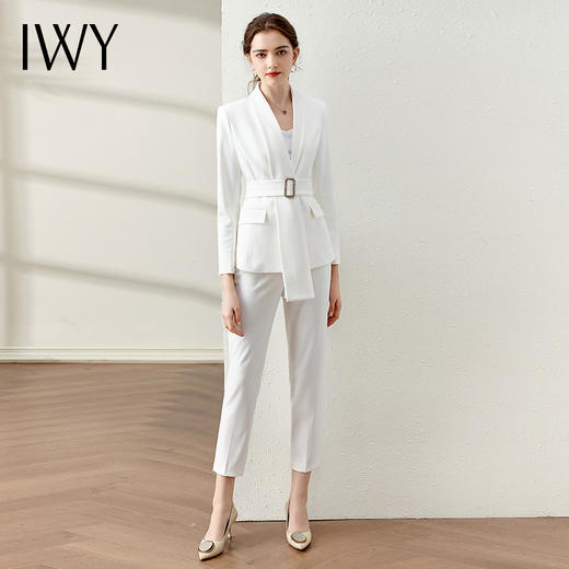 IWY/白色高级感西装套装女神范绑带修身显瘦职业装通勤气质美业工作服 CP10348 商品图1