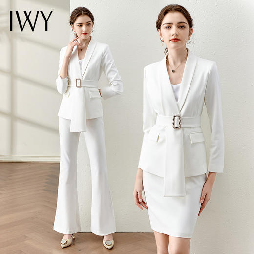IWY/白色春秋职业装小香风西装套装女总裁范正装高端商务干练工作服OL C10348+P30348 商品图4