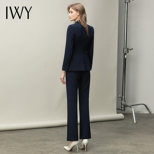IWY/藏青色工作服女气质高端售楼部工装女士职业装显瘦微喇裤西装套装 C1412+P1511 商品图3