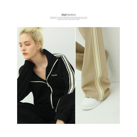 COCOBELLA时尚学院风字母刺绣外套女撞色条纹运动休闲上衣SC45 商品图4