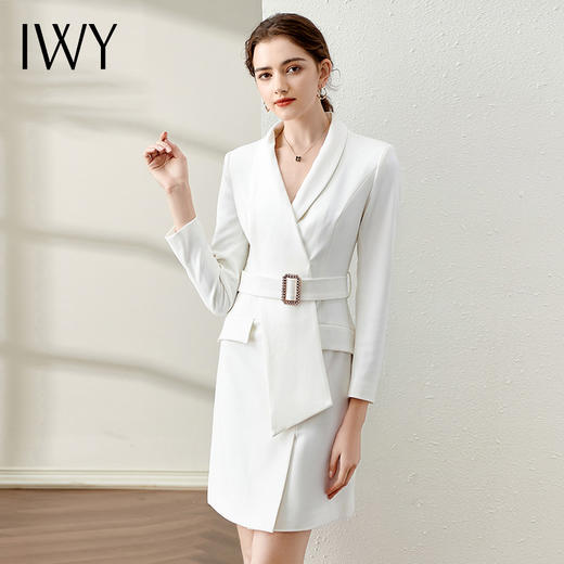 IWY/春季白色连衣裙2022新款洋气时尚设计西装裙腰带修身职业装工作服 Q11112 商品图2