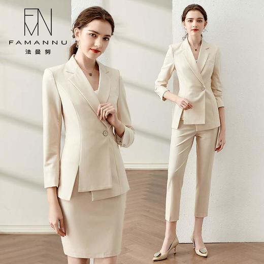 IWY/高端杏色一粒扣西服套装女英伦风气质干练时尚职业装商务工作服OL CP11386 商品图4