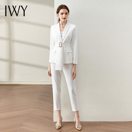 IWY/白色高级感西装套装女神范绑带修身显瘦职业装通勤气质美业工作服 CP10348 商品图0