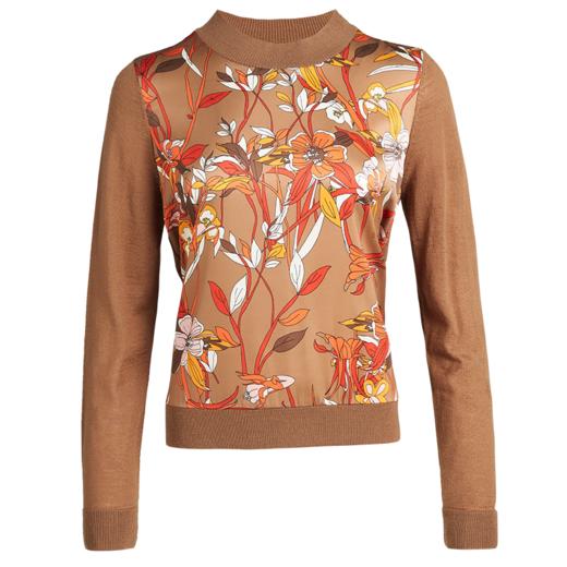 皮尔卡丹女装新款复古印花真丝拼接羊毛针织衫P1495K1410K3
 商品图5