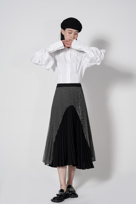 M3臣禾拼接中高腰过膝半裙K212030404 商品图1