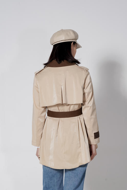 【1折】臣禾 拼接格纹翻领小个子短款风衣K213011477 商品图2