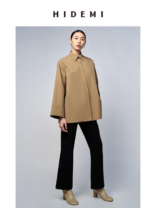 HIDEMI 牛皮纸感廓形伞袖简约衬衫 商品图6