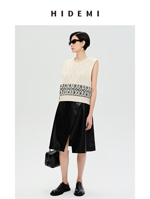 HIDEMI 美利奴羊毛花针拼色设计感马夹背心 商品图6